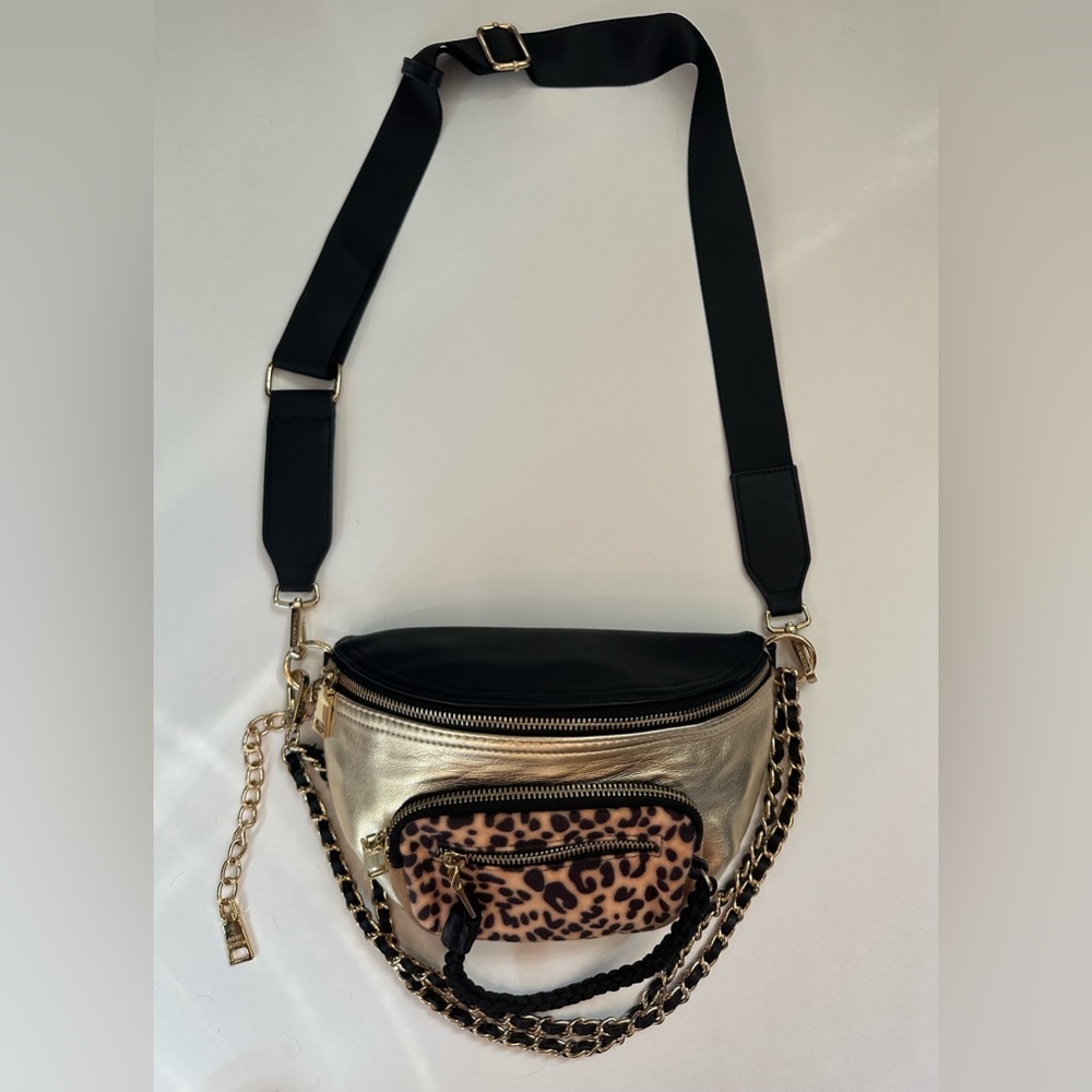 Steve Madden Convertible Belt-Bag Leopard Double-Chain & Pouch Zip Around